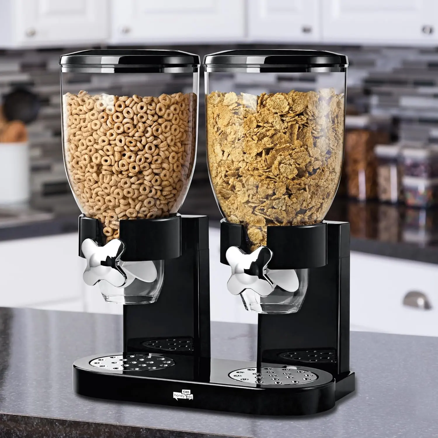 Black Metal Acrylic Dustproof Kitchen Dispenser Food Storage Container with Lid - 1/2/3-Piece 1L Canisters, Portion-Controlled for Countertop Cereal, Candy Preservation