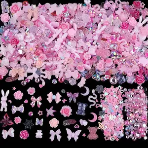300Pcs Nail Art Charms Kit (Pink) – Over 100 Resin Gems, 100 Flatback Rhinestones & Pearls, 100+ Sequins for DIY Nail Art & Manicure Design