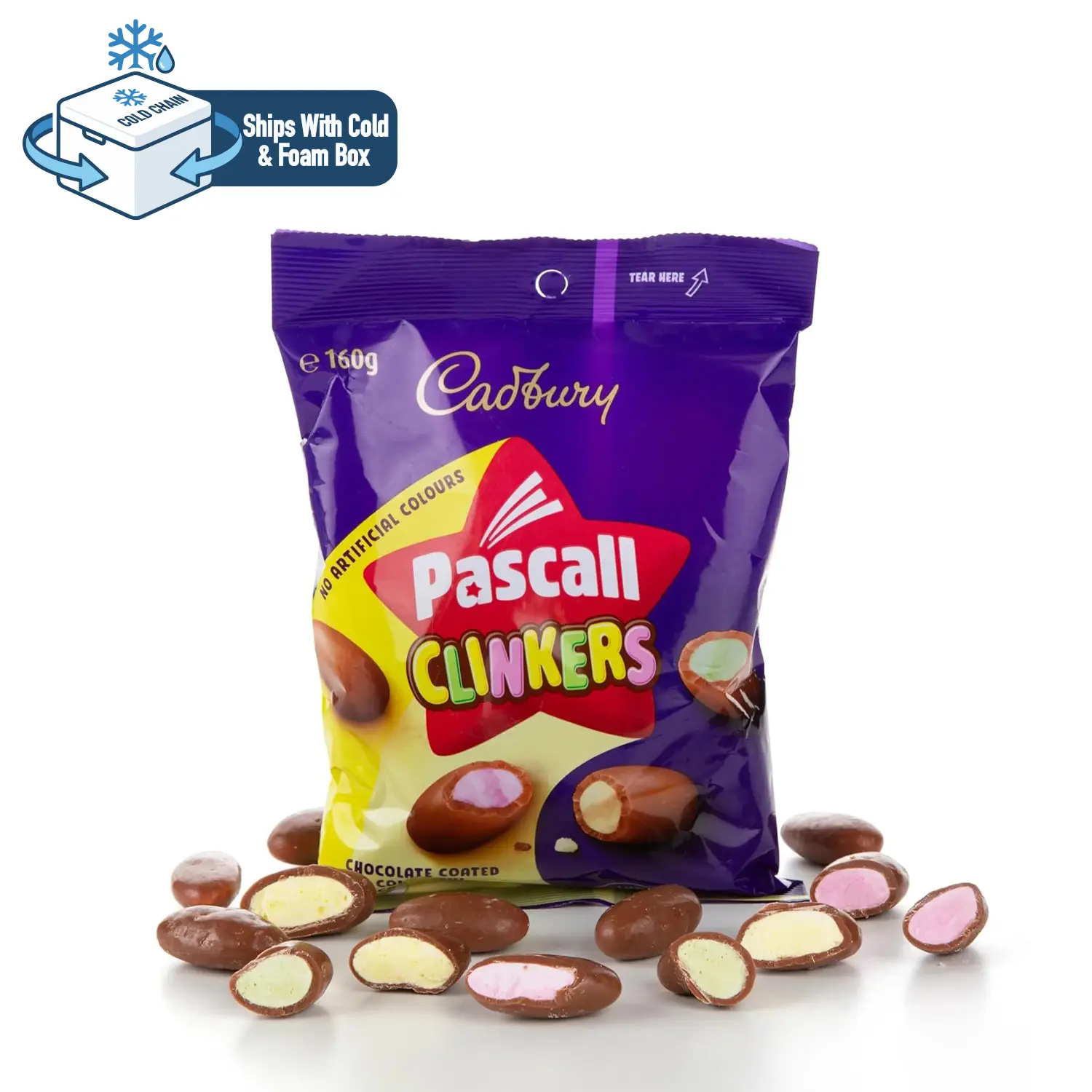 Cadbury Pascal Clinkers Chocolate Covered Candy - Hidden Colors in Every Bite, Smooth Milk Chocolate Coated Crunchy Candy Pieces with Colorful Surprise Center, Gourmet Chocolate Candies for Family Games, Parties, Dessert Toppings 5.64oz,Ice-Packaging