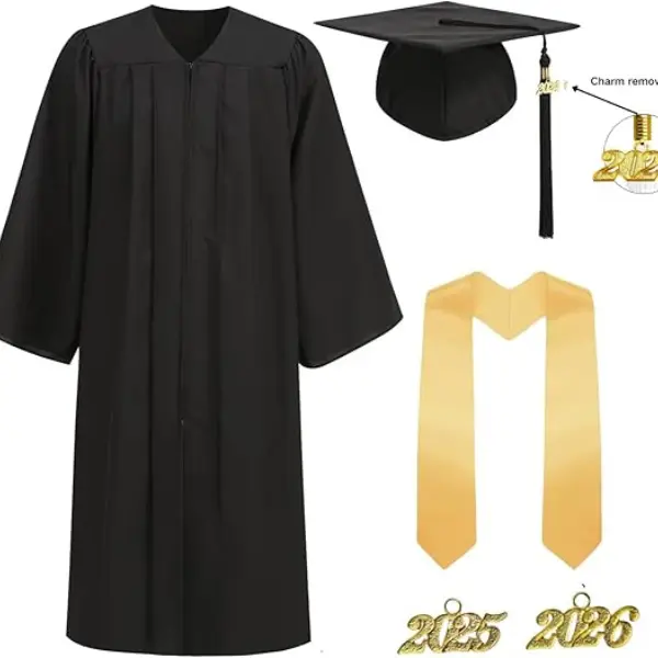 Graduation Cap and Gown 2026 Matte 5 Piece Set Fringe High School and In College Multiple Colors Costume Clothes Womenswear