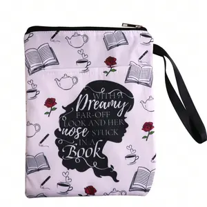 Book Pattern Zipper Book Cover, 1 Count Waterproof Book Cover with Pocket, Washable Fabric Book Pencil Case, Desk Organizer for Home Office School, Waterproof File Organizer