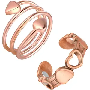 2pcs Copper Rings for Women 99.99% Pure Copper Magnetic Thumb Ring with Magnet Lymphatic Jewelry Gifts Adjustable Fit Durable Natural Safe Wear