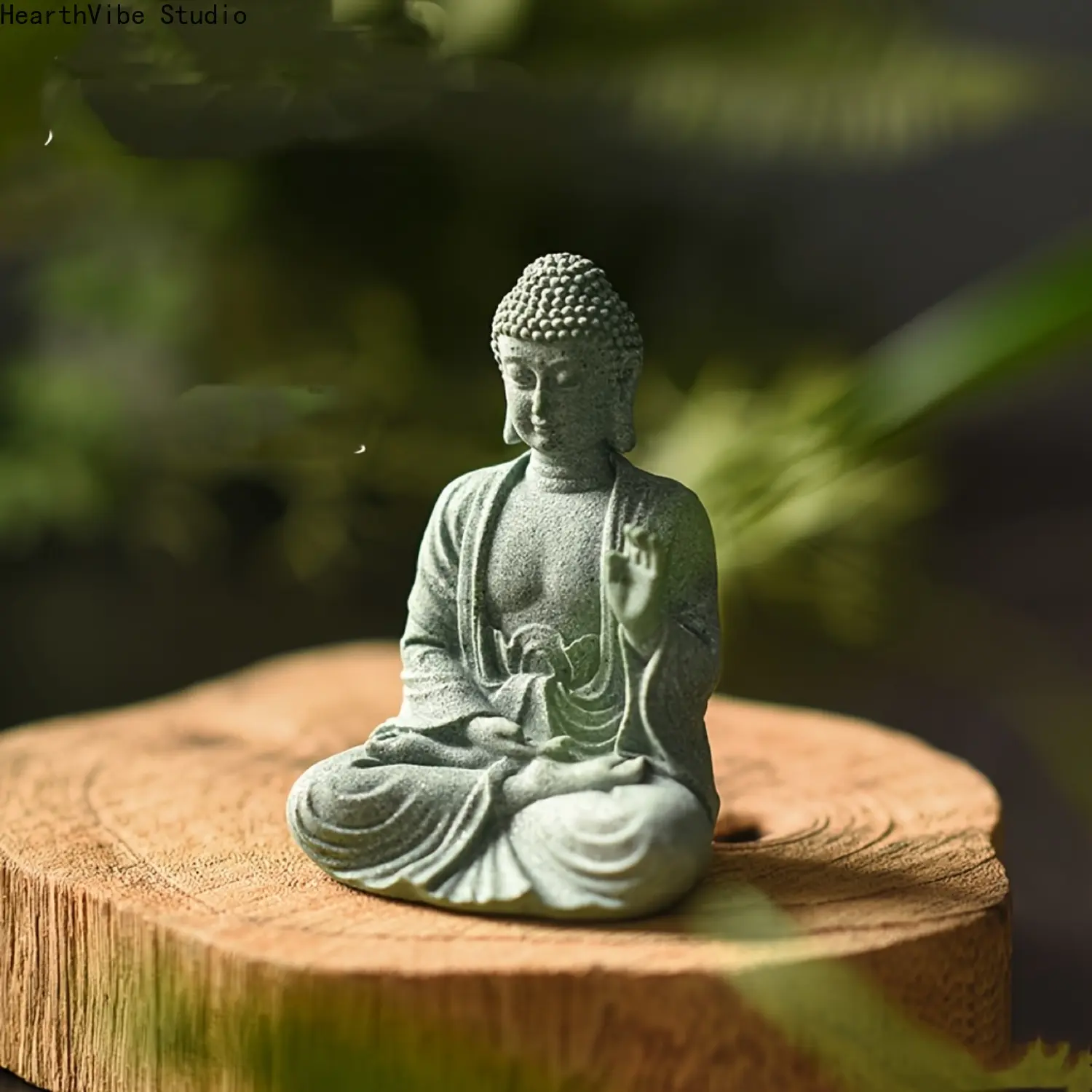 Green Sandstone Buddha Statue with Lotus Base, Zen Spiritual Decor for Indoor, Outdoor, Garden and Aquarium Landscaping, Religious Decorations, Outdoors, Landscape, Buddhist