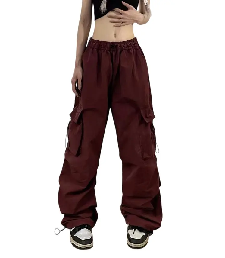 075# Womenswear Women's Elastic Waisted Parachute Cargo Pants - Quick Dry, Lightweight, Water Resistant, Baggy Hiking Pants with Pockets (Hot Pink, S/M/L-5XL)