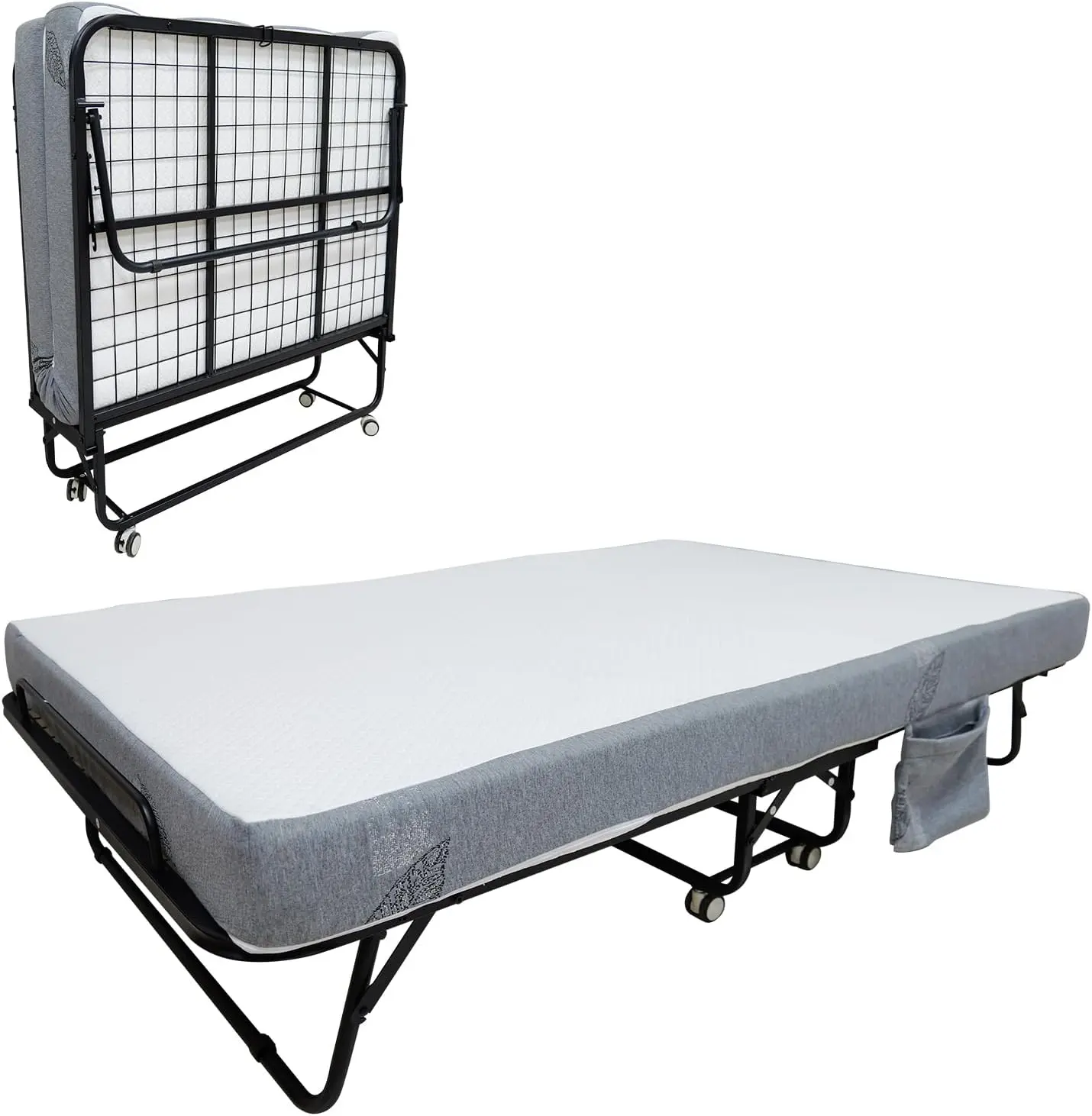 GAOMON Folding Bed with Mattress for Adults, 75" x 31" Folded Bed with 5" Memory Foam Mattress and Metal Frame for Guest Bedroom, Office, Space Saving Roll Away Beds on Wheels