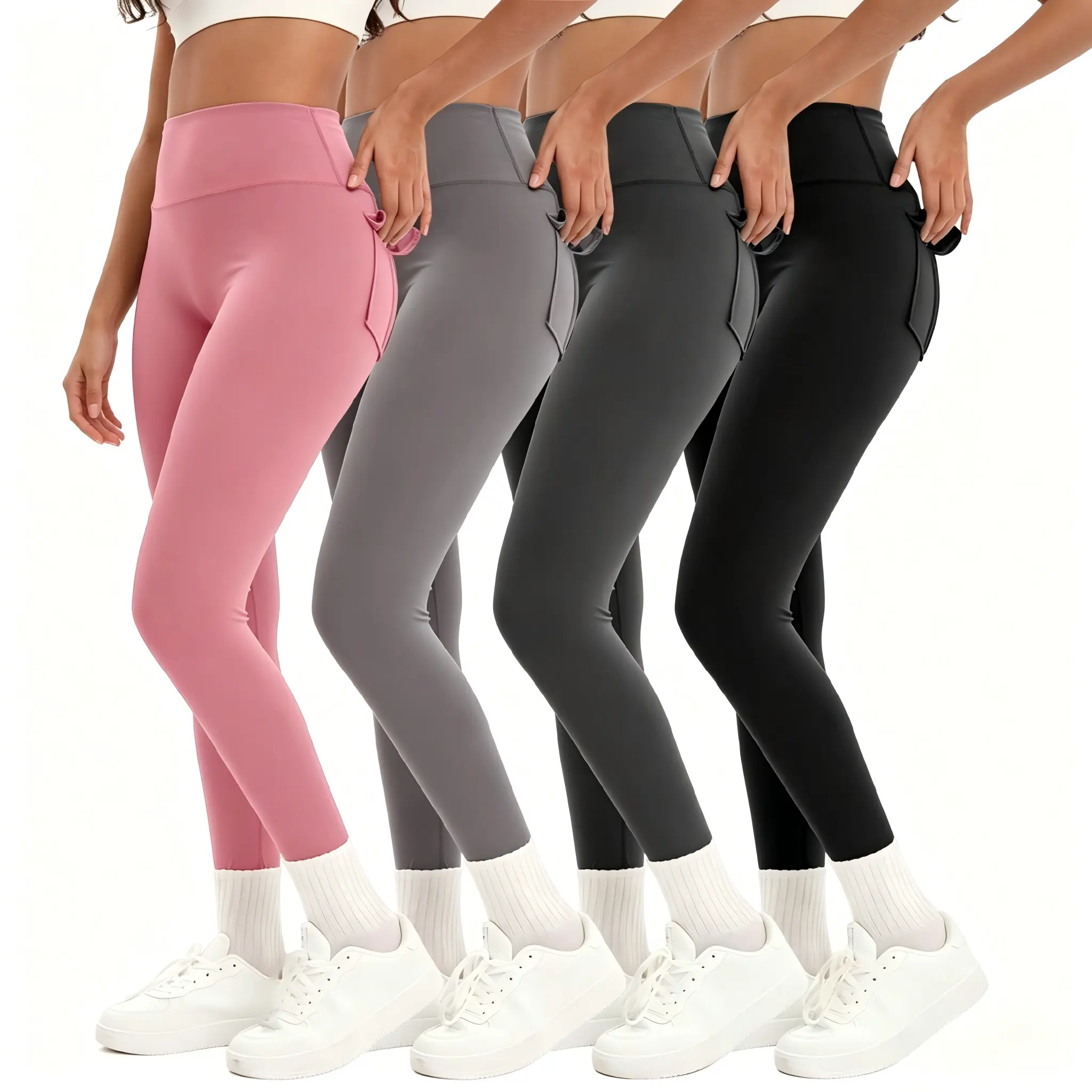 4 Pack High Waisted Leggings with Pockets - Buttery Soft Tummy Control Workout Leggings, Non-See-Through 4-Way Stretch Yoga Pants for Women