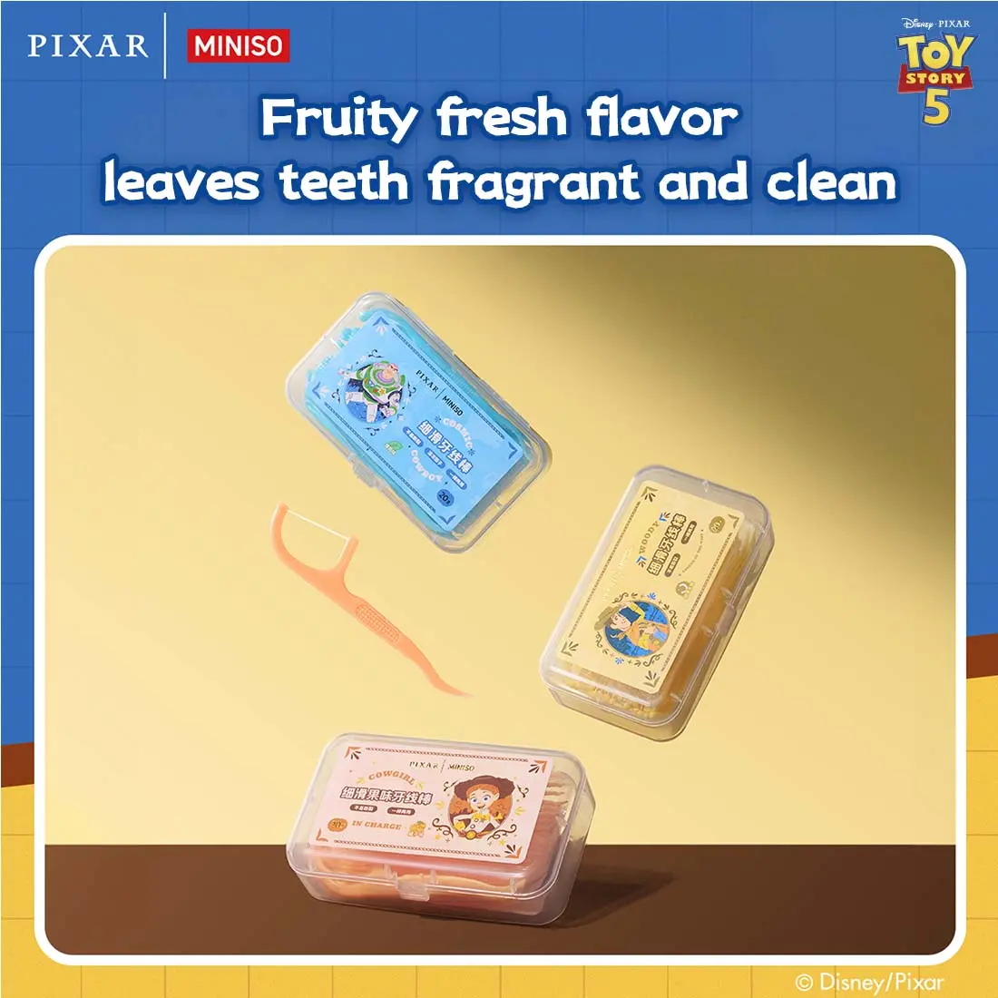 [Back to school]MINISO x Disney Pixar Toy Story Fruit-Flavored Dental Floss Picks | Smooth Easy-Glide Floss Sticks for Daily Teeth Cleaning & Fresh Breath, Back To School