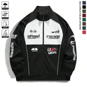 Men's casual stand up collar racing style street style INSY2K jacket, made of durable fabric, decorated with letters and patterns, suitable for cycling, daily wear, sports wear, suitable for spring and summer seasons  Green Stylish