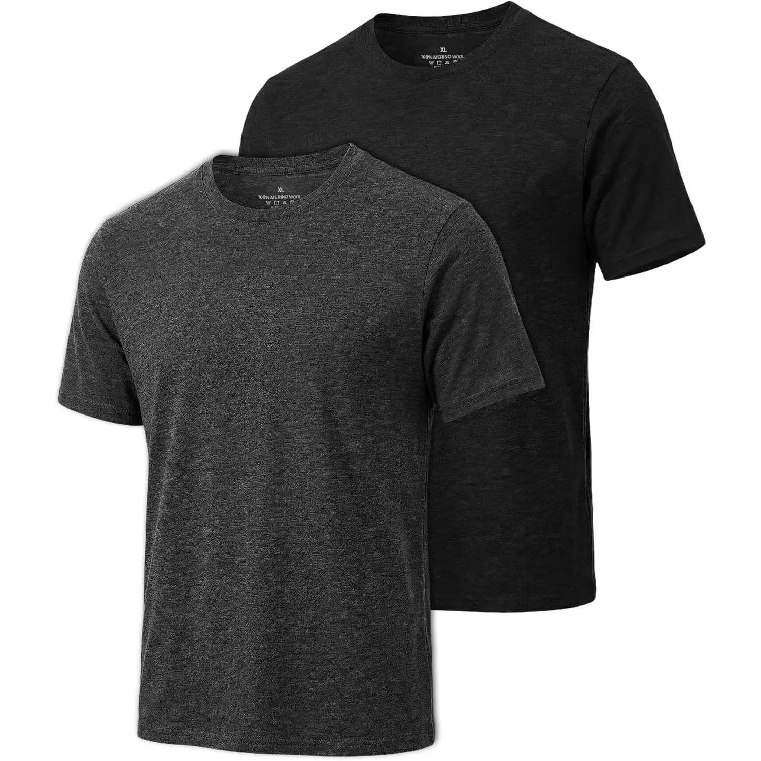 Men's 2-Pack 100% Merino Wool Shortsleeve T-Shirts - Lightweight Slim Fit Comfy Outdoor Base Layer, Breathable Sweat-Wicking Casual Undershirts, Menswear, Plain