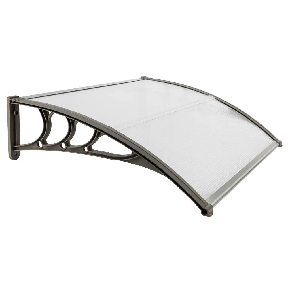 Outdoor Patio Domestic Eaves Canopy Mini Shelter (1 Unit, 40"x30"/100x80 cm) - Sturdy Polycarbonate Hollow Plastic Cover, Transparent Sheet, Grey Brackets, Aluminum Bars, UV Protection, ABS Parts, Assembly Required Rain Shelter for House Decoration, 100 X