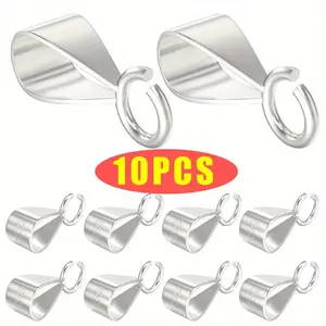 10Pcs/Set Silver Slider Pendant Clasp for Necklace with Open Loop,Easy Bails for Jewelry Making,Charm Clasp Connector for DIY Craft,Christmas Party Gifts,Hand Tools Kits