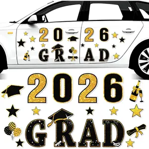 15 Pieces Graduation Car Reflective Magnets Grad 2026 Graduation Car Graduation Cap Cartoon Magnetic Magnet Bumper Sticker for Cars and Metal Surface Fridge Garage Mailbox