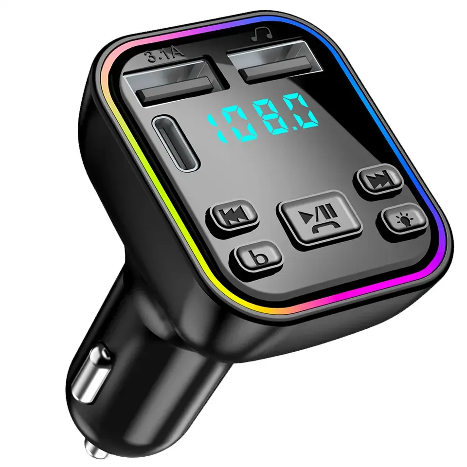 Bluetooth 5.3 FM Transmitter  MP3 Player Bluetooth  Adapter Wireless Audio Receiver Dual  3.1A Fast Charger Hands Free Calling Lossless Music Player Supports TF Card  Drive LED Voltage Display 7 Color RGB Light  Essentials Auto Accessories