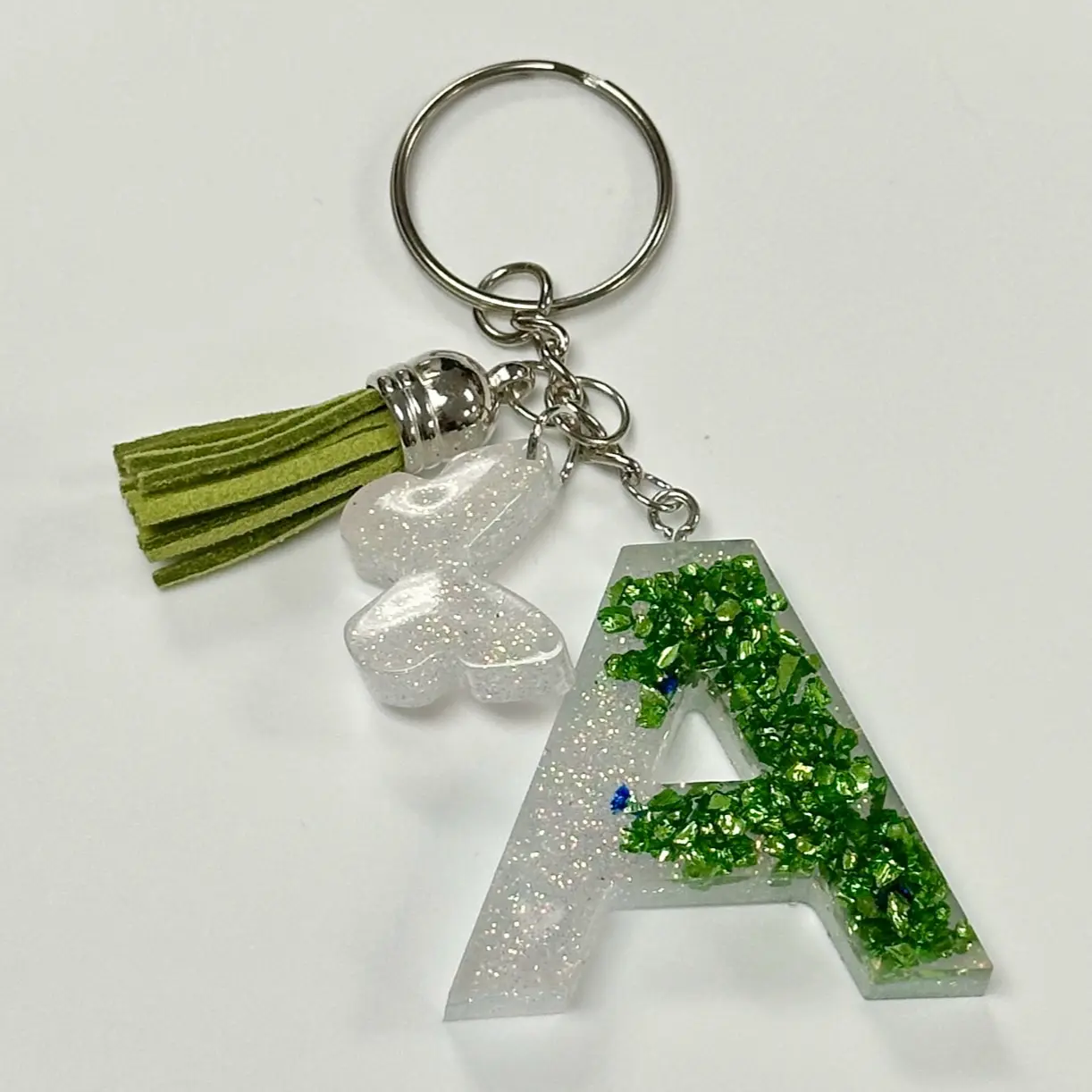 Green crushed glass A keychain