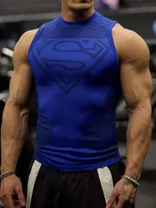 Summer Men's Fitness Compression Tank Top, Sleeveless Printed Sporty Shirt, Moisture-Wicking Breathable Fabric, Ideal for Gym Running Training