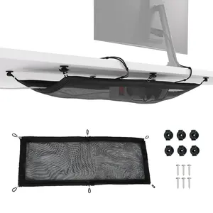 Under Desk Polyester Storage Mesh Bag, Office Table Cable Organizer, Wire Management Net, Office Supplies Storage Box, Desk Accessories