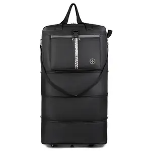 Travel essentials Large-capacity 100L foldable waterproof travel bag with wheels, easy to store and pack more items. portable storage folding luggage stylish multifunctional Spinner Expandable out double  bag for travel lightweight space wet Duffle strap