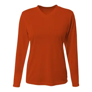 A4tech Women's V-Neck Long Sleeve Polyester Sprint Tee - Lightweight, Breathable Gym Workout Tops for Running, Fitness, Available in Multiple Colors