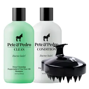 Clean, Condition & Scalp Massager Brush Kit – Soft Silicone Bristle Massaging Shower Tool & Deep Cleansing Shampoo & Nourishing Peppermint Conditioner | Dry Scalp, Oily Hair, Dandruff, Eczema, Anti-Dandruff Exfoliator | Hair Growth & Scalp Health