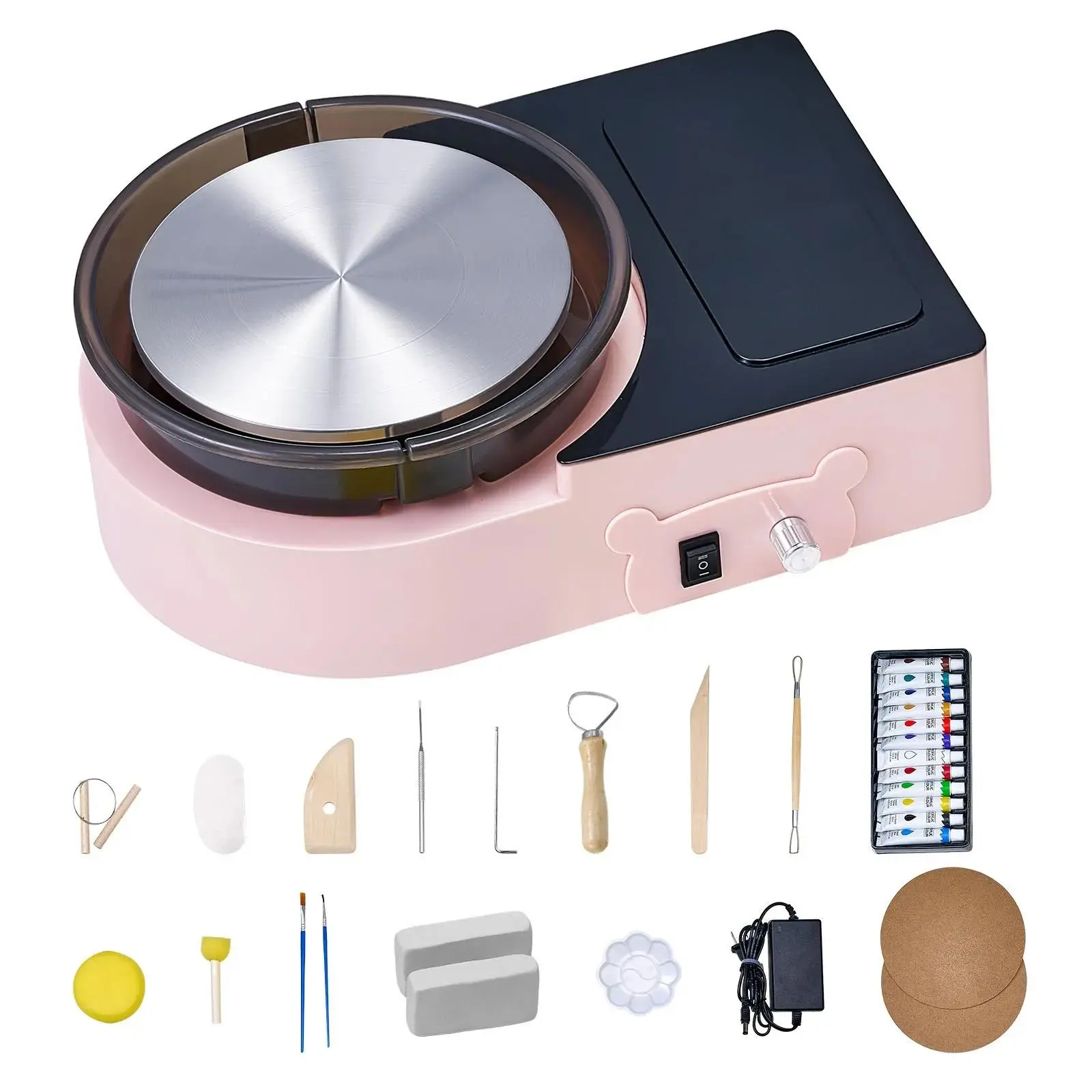【Summerfinds】VEVOR Mini Pottery Wheel,  , 6 inch Turntable, Forward and Reverse Rotation, Adjustable Speed, Electric Clay Wheel for Kids and Adults, with Clay Shaping Tools, for Home DIY, Pottery Classes, Pink