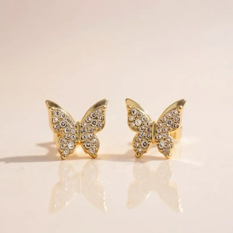#887 Female Non-Natural Crystal Butterfly Stud Earrings, Compact and Easy to Wear for Daily Wear, No, Basic