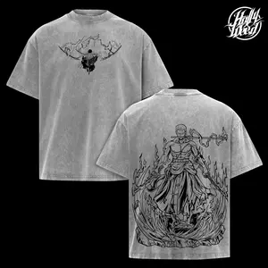 Asura - Zoro Washed Hoodie - Vintage Unisex Oversized Double Sided Anime T-shirts | Streetwear Heavyweight Cotton Anime, Menswear Top Fabric, OtakuDrop Fashion Style, Anime Merch