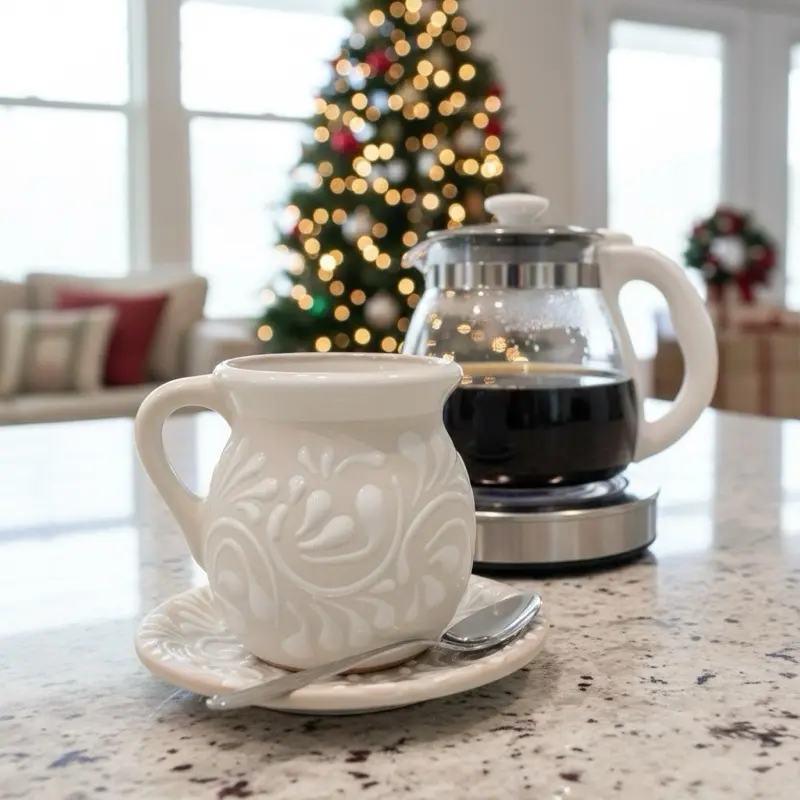 Talavera Mug and Plate Set | Lead Free | White