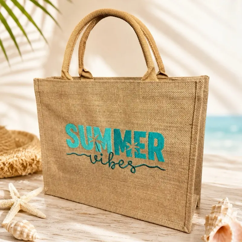 Summer Vibes Embroidered Jute Tote