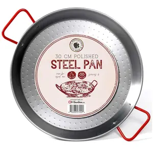 Gourmanity 12 Inch Carbon Steel Paella Pan by Garcima, 30cm Polished Spanish Skillet for Indoor, Outdoor and Camping