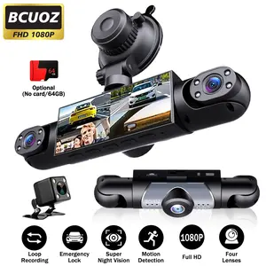 【Not  wireless】BCUOZ 4-Channel  Dash Cam,1080P Full HD Front+720P Rear Left Right Coverage, Requires charging to use, G-Sensor, With Free 64GB Memory Card,  Car Dashboard Camera / Safe Driving