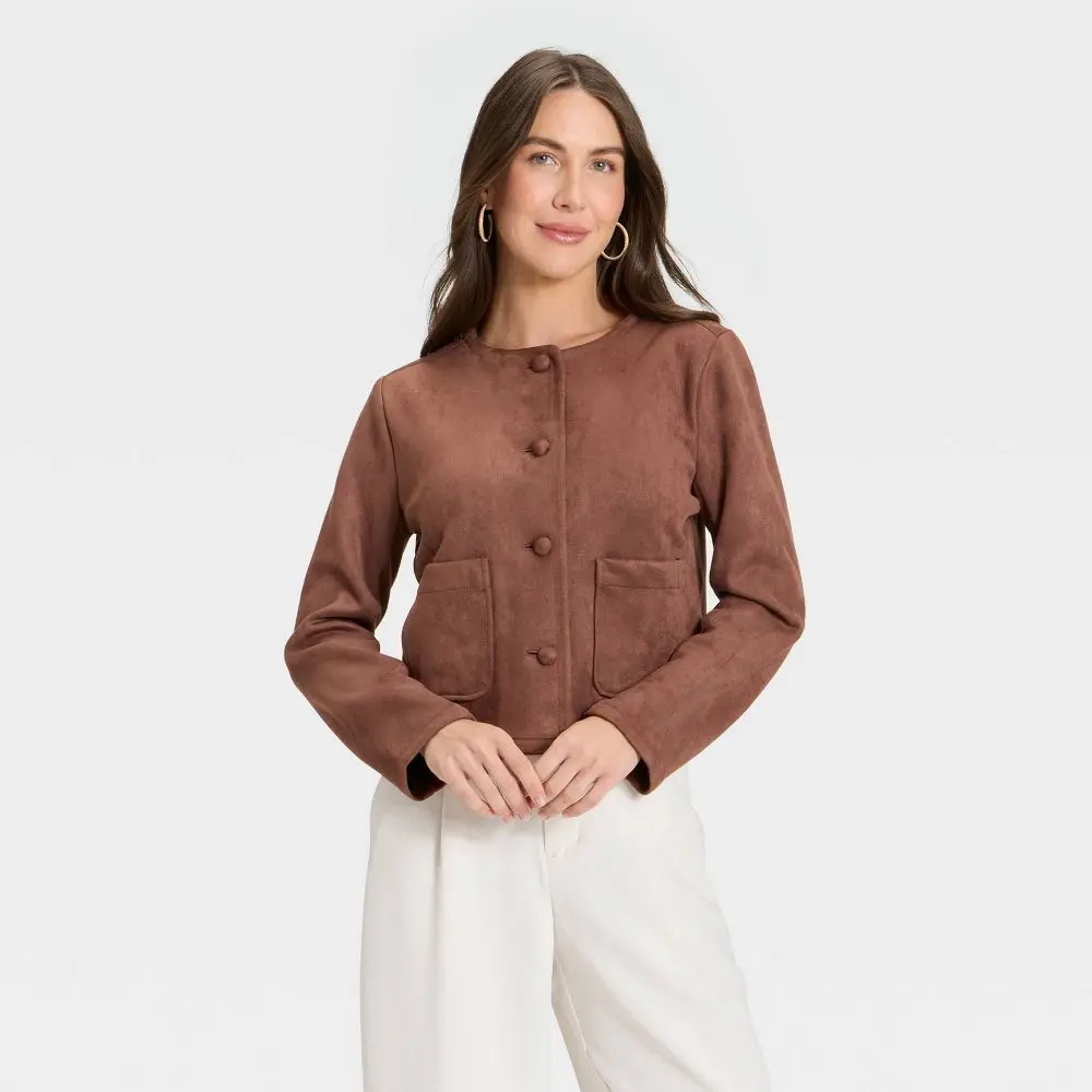 Women's Faux Suede Formal Basic Jacket - A New Day, Polyester-Spandex Blend, Everyday Coats & Garment Outerwear