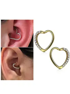 Heart-Shaped Small Open Ear Rings, Cartilage Earrings, Piercing Jewelry, Cubic Zirconia Hoop Earrings, Septum Ring, Unisex Body Piercings, 16g