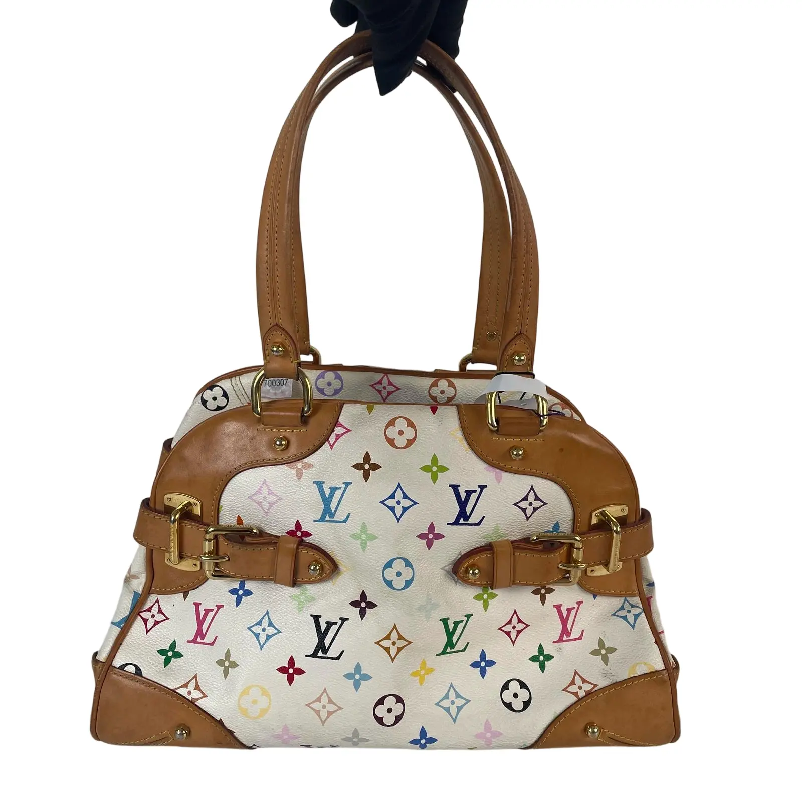 Pre-owned Louis Vuitton leather tote bags Takashi Murakami Multicolore Claudia Handbag (White Monogram)+charm++