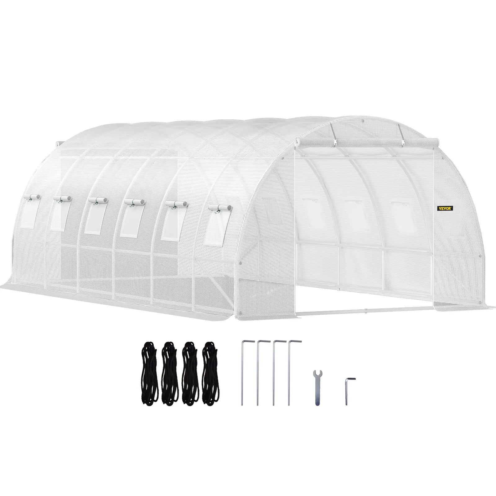 VEVOR Heavy Duty Metal Outdoor Greenhouse, 20x10x7 ft Portable White Walk-in Tunnel Hot House for Landscapes & All Year Round Vegetable Cultivating, with Galvanized Steel Hoops, 3 Top Beams, Diagonal Poles, 2 Zippered Doors, 12 Roll-up Windows, Heavy Duty