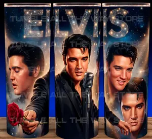 Elvis Presley holding Rose Cup Mug Tumbler 20oz Stainless Steel Tumbler with Slide Closure Lid, Reusable Plastic Straw, Handmade Design - Drinkware Flasks Glossy