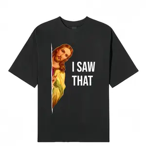 Men's "I Saw It" Jesus Meme T-Shirt - Casual Black Crew Neck T-Shirt, Graphic Print, Cotton, Machine Washable - Suitable for All Seasons