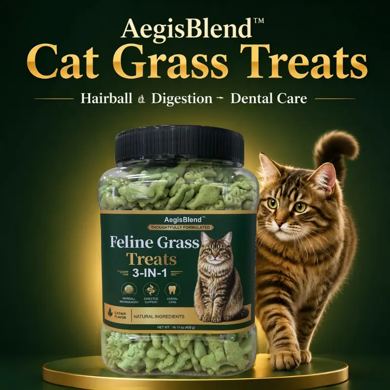 Crunchy Cat Grass Catnip Flavor Treats, New Launch Limited-Time 14.11oz (400g) Large Pack, Probiotics for Digestive Health, Hairball Control, Dental Cleaning, for Multi-Cat Household Daily Wellness Feeding