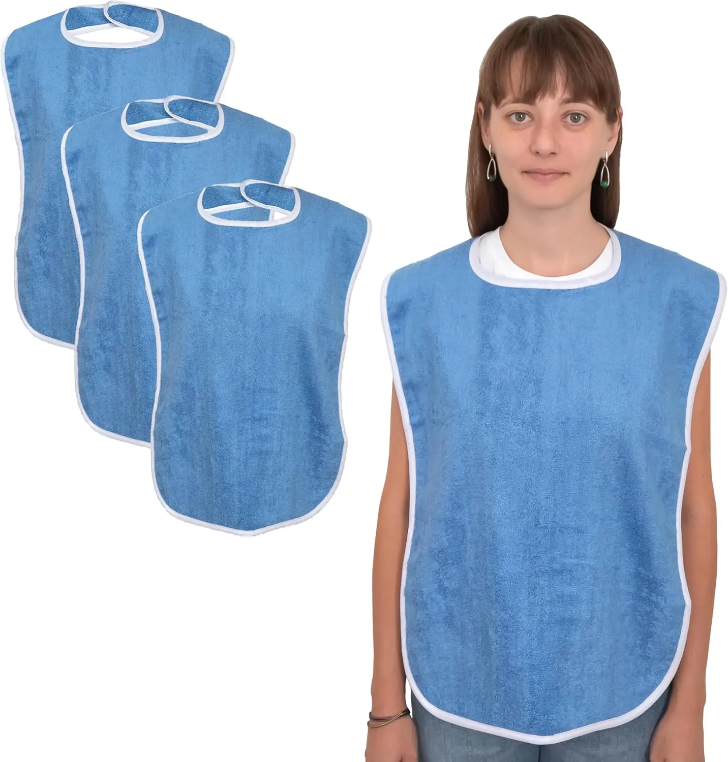 3 Pack Premium Adult Bibs - bibs for adults Men, Women; Eating Cloth for Elderly Seniors and Disabled, Adjustable, Terry bib Clothing Protectors, Machine Washable.