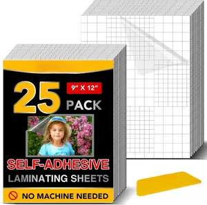 25 Pack Self Adhesive Laminating Sheets, 9 X 12 Inch, Clear Sticker Laminate Sheets  for Documents, Photos, No Machine Needed Heatless Durable