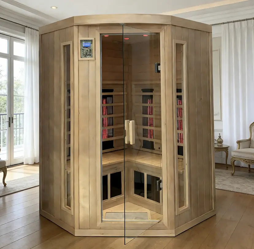 Hemlock Corner Far Infrared Sauna for 2Person 4 Ceramic Tubes Saunas Detox 1750W