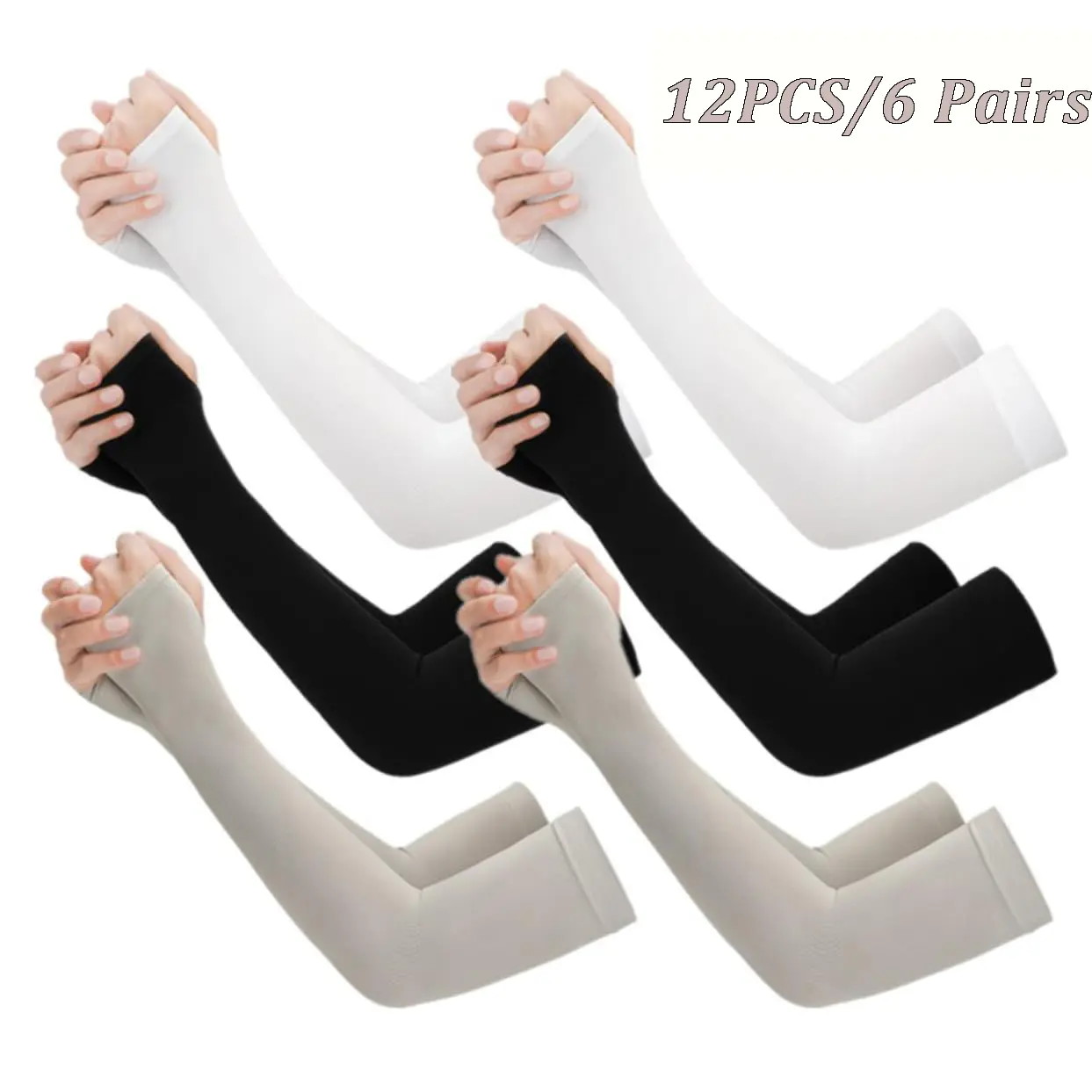 Cooling Arm Sleeves 12 PCS (6 Pairs) with UPF 50+ Sun Protection, Breathable High-Elastic Covers for Working Out, Outdoor Activities & Casual Occasions, Ice-Silk, Outfits, Sports Sleeves, Outdoor Workouts, Arm Sleeve Protective Gear