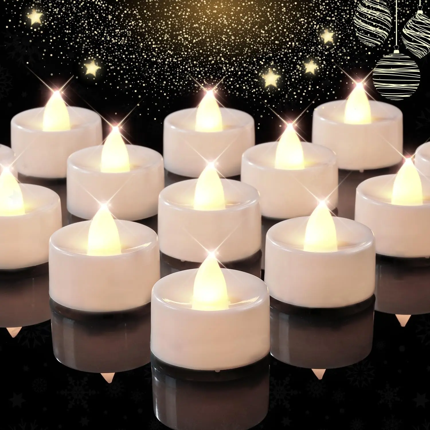 Set of 24 Flameless LED Tea Lights Bulk, Electric Tealight Candles, Small Fake Candle Battery Operated, Warm White Flickering Mini Candles for Christmas, Home Decor Led Nightlight Ambient Decoration Lamp Back to School Summer Sale Deals
