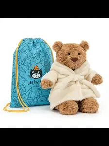 Jellycat Bartholomew Bear Bathrobe Outfit – Adorable Plush Teddy Bear in Cozy Bunny Hooded Robe Perfect Gift for Kids, Babies & Plush Lovers Ideal Holiday Cuddle, Room Decor, Collectible