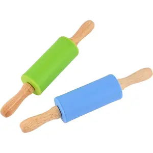 Silicone Rolling Pin for Kids Non-stick Surface Wood Handle 9 Inch 2 Pack