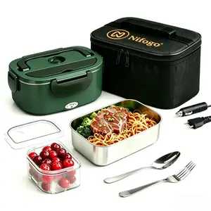 Electric Bento Box Lunch Box 80W High Power Food Heater 1.8L Food Grade Stainless Steel Portable Heating Warmer With LED Display 12V 24V 110V Leak Proof For Car Truck Office Home Outdoor Travel