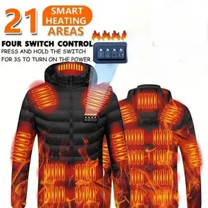 21 Areas Heated Jacket Men Women Coats USB Self Heated Clothing Winter Ski Camping Heated Jacket with Detachable Hood With battery pack