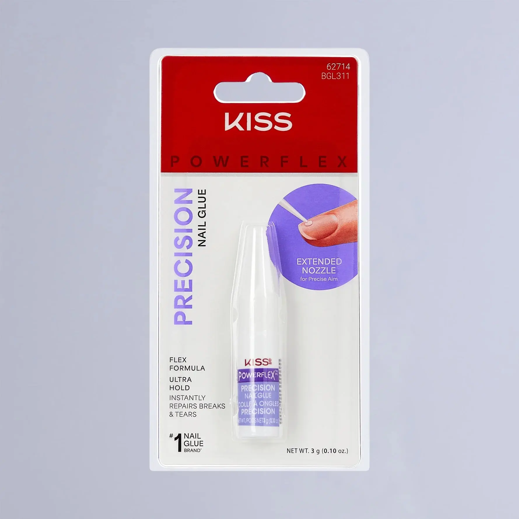 KISS Powerflex Nail Glue BGL311, Fast-Drying Instant Bonding Flex Formula with Strong, Flexible Hold and Precision Extended Nozzle Tip