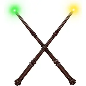 Light Up Magic Wizard Wand with Sounds & 4 Color Lights Illuminating Witch Toys for Kids Cosplay Party Birthday Gift Brown 2PCS