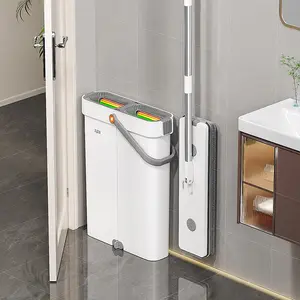 Joybos Mop with 2 Microfiber Pads, Flat Mop and Split Bucket Cleaning System, Household Flat Mop and Roller Set for Wet and Dry Use on All Floors and Windows convenient design