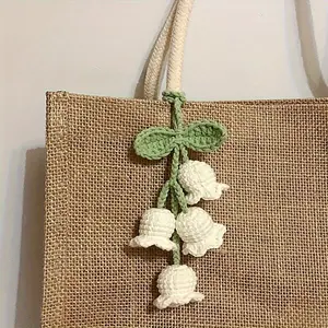 Handmade Crochet Flower Design Keychain Bag, Cute Keychain for Women & Men, Fashion Accessories for Daily Use